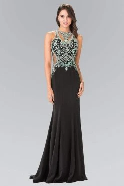 Elizabeth K - GL2221 Beaded High Neck Jersey Evening Gown Formal Gowns