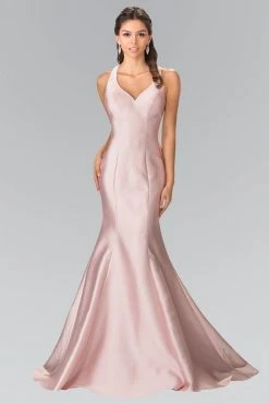Formal Gowns Elizabeth K - GL2224 Chic V-Neck Mikado Mermaid Dress
