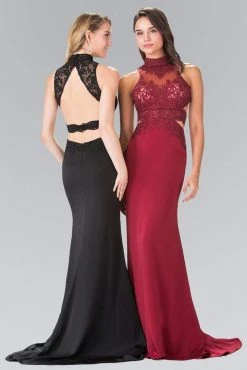 Elizabeth K - GL2225 Bead Embellished High Neck Sheath Gown Formal Gowns