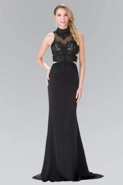 Elizabeth K - GL2225 Bead Embellished High Neck Sheath Gown Formal Gowns