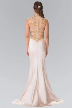 Formal Gowns Elizabeth K - GL2226 Embroidered High Neck Trumpet Gown
