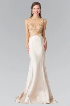 Formal Gowns Elizabeth K - GL2226 Embroidered High Neck Trumpet Gown