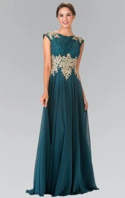 Formal Gowns Elizabeth K - GL2228 Embellished Bateau Chiffon A-Line Dress