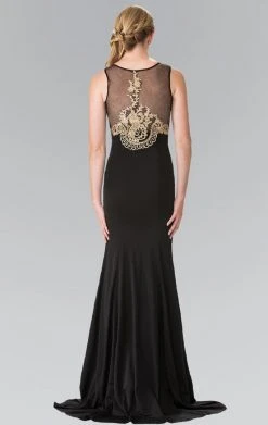 Formal Gowns Elizabeth K - GL2230 Embroidered Bateau Neck Jersey Trumpet Dress