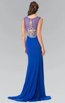 Formal Gowns Elizabeth K - GL2230 Embroidered Bateau Neck Jersey Trumpet Dress