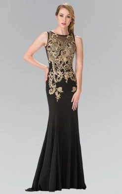 Formal Gowns Elizabeth K - GL2230 Embroidered Bateau Neck Jersey Trumpet Dress