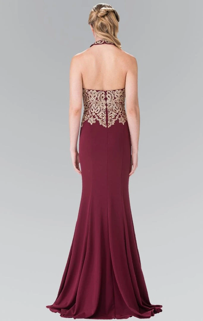 Formal Gowns Elizabeth K - GL2231 Embroidered Halter Jersey Trumpet Dress 8 Formal Gowns Elizabeth K - GL2231 Embroidered Halter Jersey Trumpet Dress