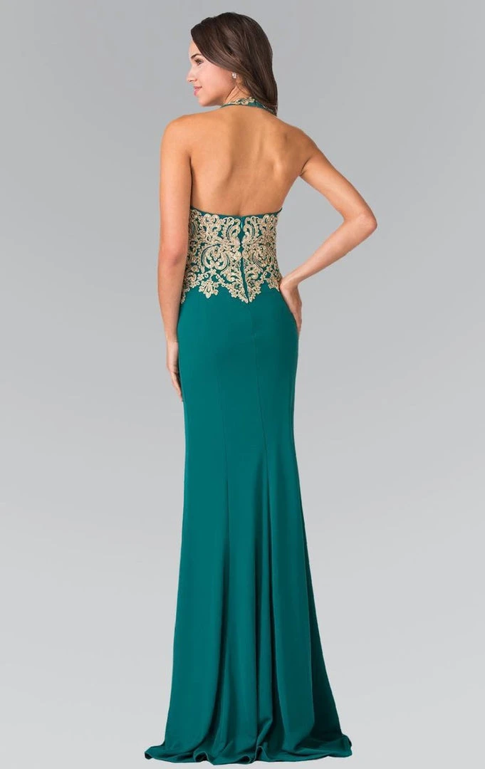 Formal Gowns Elizabeth K - GL2231 Embroidered Halter Jersey Trumpet Dress 4 Formal Gowns Elizabeth K - GL2231 Embroidered Halter Jersey Trumpet Dress