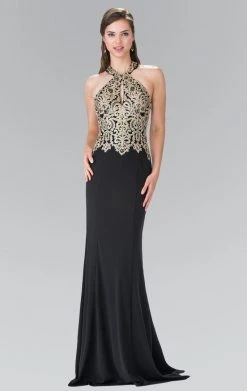 Formal Gowns Elizabeth K - GL2231 Embroidered Halter Jersey Trumpet Dress 10 Formal Gowns Elizabeth K - GL2231 Embroidered Halter Jersey Trumpet Dress
