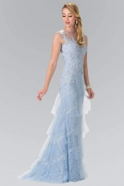 Formal Gowns Elizabeth K - GL2258 Illusion Bateau Neckline Lace Evening Gown