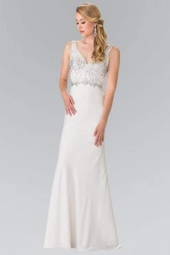 Elizabeth K - GL2261 V-Neck With Beads And Jewels Embellished Gown Formal Gowns