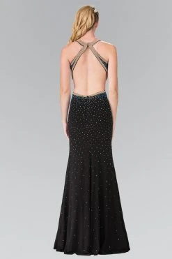 Formal Gowns Elizabeth K - GL2265 Sequined Halter Long Dress With Slit