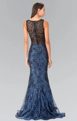 Elizabeth K - GL2268 Embellished Bateau Neck Lace Trumpet Dress