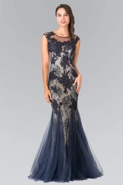 Elizabeth K - GL2276 Sleeveless Illusion Tulle Trumpet Gown Formal Gowns