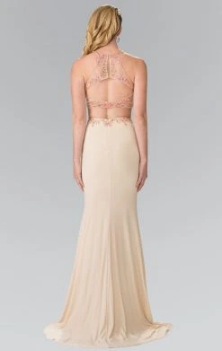 Elizabeth K - GL2277 Beaded Halter Neck Rome Jersey Trumpet Gown