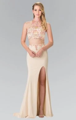 Elizabeth K - GL2277 Beaded Halter Neck Rome Jersey Trumpet Gown