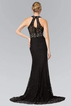 Formal Gowns Elizabeth K - GL2297 Beads Embellished High-Neck Lace Dress