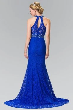 Formal Gowns Elizabeth K - GL2297 Beads Embellished High-Neck Lace Dress