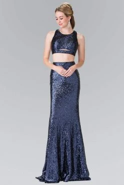 Formal Gowns Elizabeth K - GL2333 Mock Two-Piece Sequined Sheath Gown