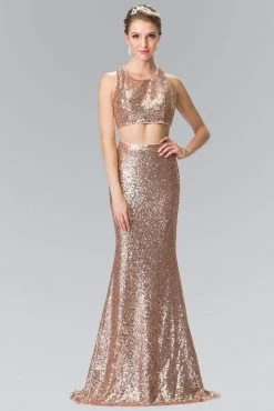 Formal Gowns Elizabeth K - GL2333 Mock Two-Piece Sequined Sheath Gown