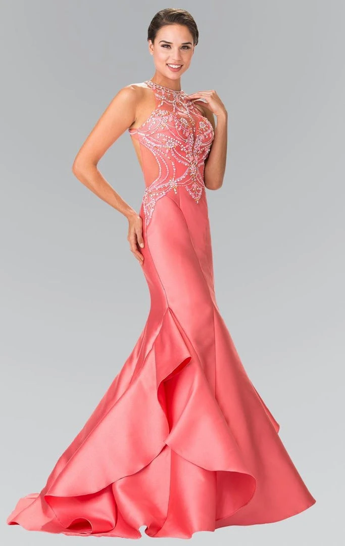 Elizabeth K - GL2357 Beaded Halter Ruffled Mermaid Gown Formal Gowns 3 Elizabeth K - GL2357 Beaded Halter Ruffled Mermaid Gown Formal Gowns