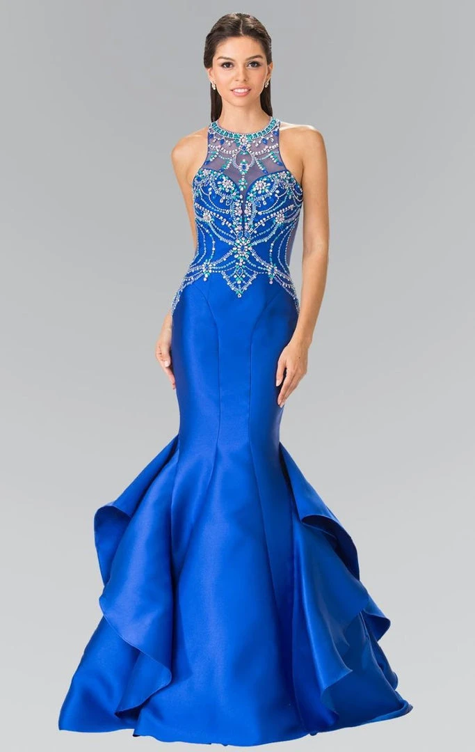 Elizabeth K - GL2357 Beaded Halter Ruffled Mermaid Gown Formal Gowns 6 Elizabeth K - GL2357 Beaded Halter Ruffled Mermaid Gown Formal Gowns