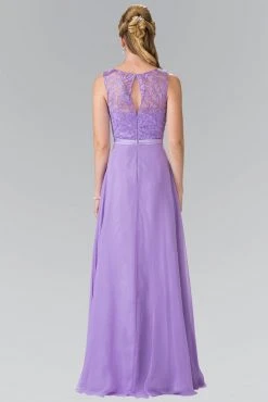Elizabeth K - GL2364 Embroidered Illusion Top Chiffon A Line Dress Formal Gowns