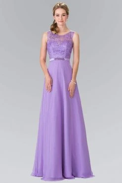 Elizabeth K - GL2364 Embroidered Illusion Top Chiffon A Line Dress Formal Gowns