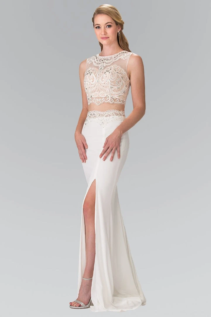 Formal Gowns Elizabeth K - GL2373 Two-Piece Beaded Lace Top Evening Gown 3 Formal Gowns Elizabeth K - GL2373 Two-Piece Beaded Lace Top Evening Gown