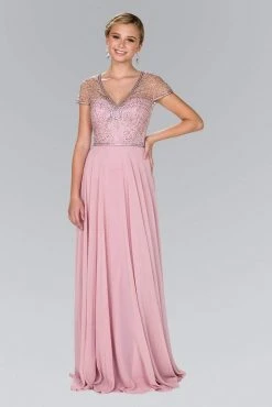 Formal Gowns Elizabeth K - GL2405 Beaded V-neck Sheath Dress