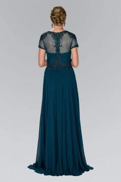 Elizabeth K - GL2406 Short Sleeve Illusion Lace Ornate Chiffon Gown Formal Gowns