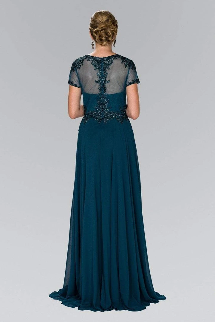 Elizabeth K - GL2406 Short Sleeve Illusion Lace Ornate Chiffon Gown Formal Gowns 4 Elizabeth K - GL2406 Short Sleeve Illusion Lace Ornate Chiffon Gown Formal Gowns