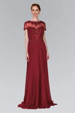 Elizabeth K - GL2406 Short Sleeve Illusion Lace Ornate Chiffon Gown Formal Gowns 8 Elizabeth K - GL2406 Short Sleeve Illusion Lace Ornate Chiffon Gown Formal Gowns