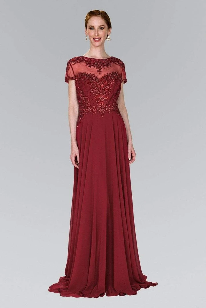 Elizabeth K - GL2406 Short Sleeve Illusion Lace Ornate Chiffon Gown Formal Gowns 5 Elizabeth K - GL2406 Short Sleeve Illusion Lace Ornate Chiffon Gown Formal Gowns