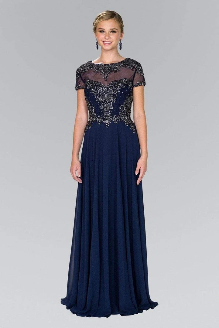 Elizabeth K - GL2406 Short Sleeve Illusion Lace Ornate Chiffon Gown Formal Gowns 6 Elizabeth K - GL2406 Short Sleeve Illusion Lace Ornate Chiffon Gown Formal Gowns