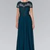 Elizabeth K - GL2406 Short Sleeve Illusion Lace Ornate Chiffon Gown Formal Gowns