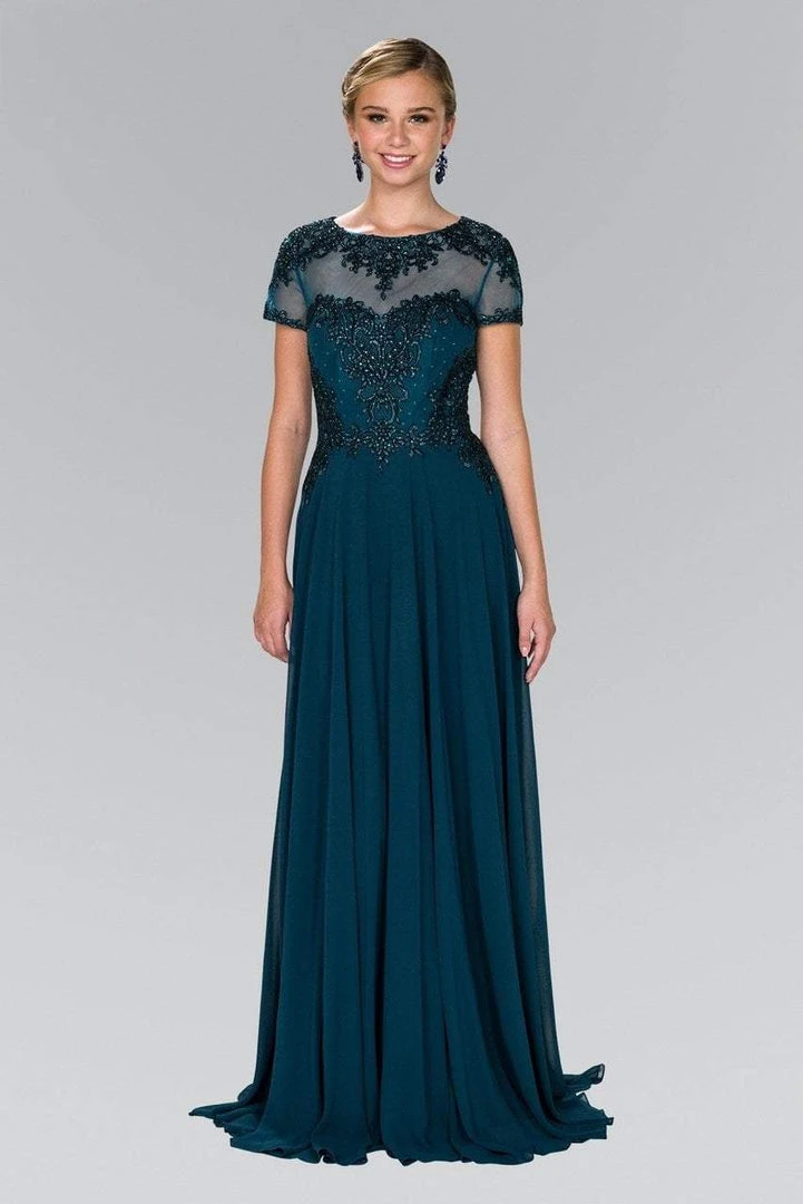 Elizabeth K - GL2406 Short Sleeve Illusion Lace Ornate Chiffon Gown Formal Gowns 3 Elizabeth K - GL2406 Short Sleeve Illusion Lace Ornate Chiffon Gown Formal Gowns