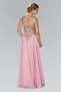 Elizabeth K - GL2407 Cap Sleeve Gilt Embroidered Bodice Gown Formal Gowns