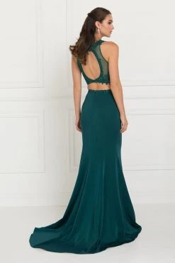 Formal Gowns Elizabeth K - GL2419 Embroidered Two Piece Halter Evening Dress