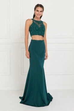 Formal Gowns Elizabeth K - GL2419 Embroidered Two Piece Halter Evening Dress