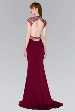 Elizabeth K - GL2426 Cap Sleeve Bejeweled High Neck Trumpet Gown