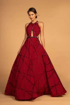 Formal Gowns Elizabeth K - GL2502 Embellished Halter Jacquard Ballgown