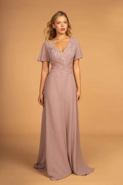 Formal Gowns Elizabeth K - GL2520 Embroidered V-Neck A-Line Evening Gown