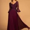 Formal Gowns Elizabeth K - GL2521 Embellished V-Neck Quarter Length Sleeves Gown