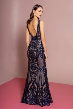 Formal Gowns Elizabeth K - GL2551 Beaded And Sequin Applique Nude Illusion Gown