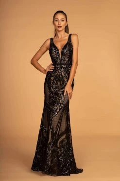 Formal Gowns Elizabeth K - GL2551 Beaded And Sequin Applique Nude Illusion Gown