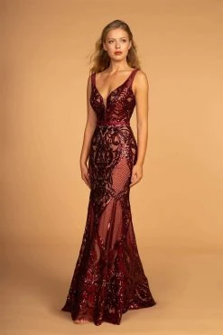 Formal Gowns Elizabeth K - GL2551 Beaded And Sequin Applique Nude Illusion Gown