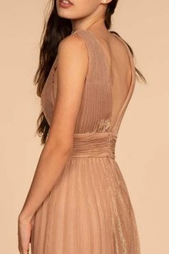 Elizabeth K - GL2574 Pleated Deep V-neck A-line Dress