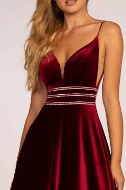Elizabeth K - GL2584 Illusion Plunging Neck Sleeveless Velvet Gown 12 Elizabeth K - GL2584 Illusion Plunging Neck Sleeveless Velvet Gown