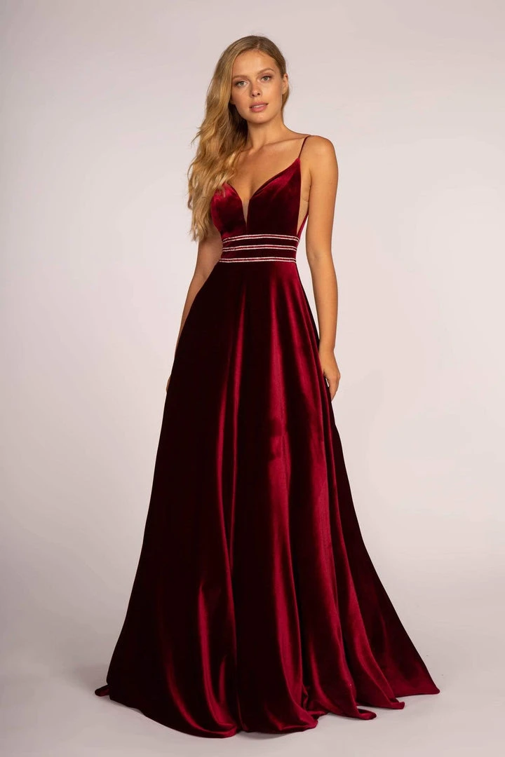 Elizabeth K - GL2584 Illusion Plunging Neck Sleeveless Velvet Gown 3 Elizabeth K - GL2584 Illusion Plunging Neck Sleeveless Velvet Gown